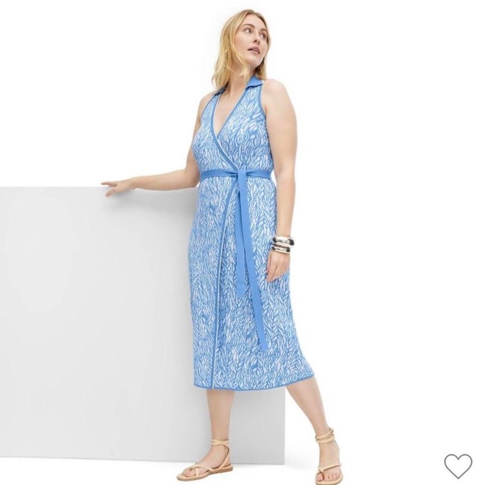 DVF for Target Collared Sleeveless Sea Twig Blue Sweaterknit Midi Wrap Dress